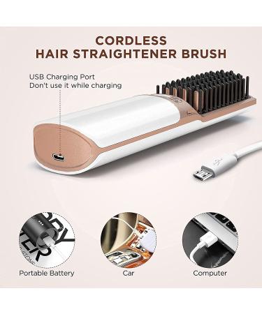 Portable Mini Hair Straightener Brush USB Rechargeable 5200MAH - Anti-Scald 2 in 1 Straightener Comb - White - for Women & Men - Buy Online on GoSupps.com