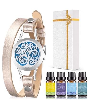 SOMORA Aromatherapy Essential Oil Diffuser Bracelet Set Birthday Gifts for Women Unique Gift Ideas for Mom Best Friend Sister Wife Girlfriend Anniversary Thanksgiving Day Gifts L-gold
