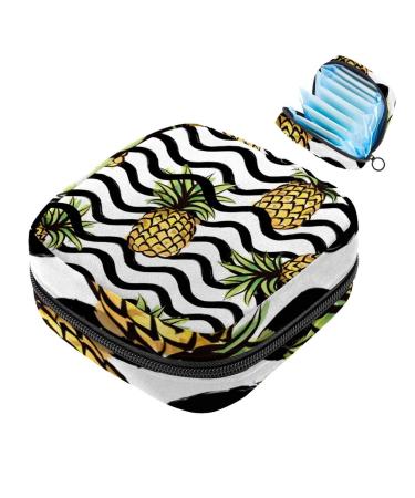 Javenproeqt portable women's binding bags menstrual cup pocket female menstrual pads bags for teenage girls tampons for the first period pineapple strips black /