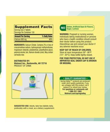 Calcium Citrate 600mg 300 Tablets per Bottle Bone & Joint Health (Pack of 1) - Buy Online on GoSupps.com