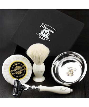 4 Pc Men's Shaving Kit - 3 Edge Razor Badger Hair Brush Soap & Stainless Steel Bowl | Perfect Gift for Men - International Shipping - Buy Online on GoSupps.com