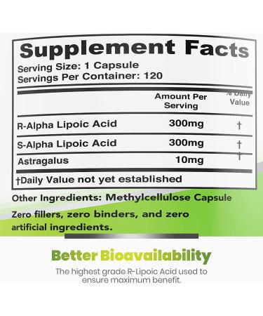 Natural Astragalus Alpha Lipoic Acid 600mg 120 Veggie Capsules | Non-GMO | 4 Month Supply | RLA R-LA ALA Thioctic Acid | Organic Supplement - Buy Online on GoSupps.com