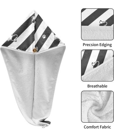 Black & White Striped Dog Pattern Quick Dry Hair Cap Set | Super Absorbent Towel & Button Headband | Soft Comfortable 2-Piece | International Shipping - Buy Online on GoSupps.com