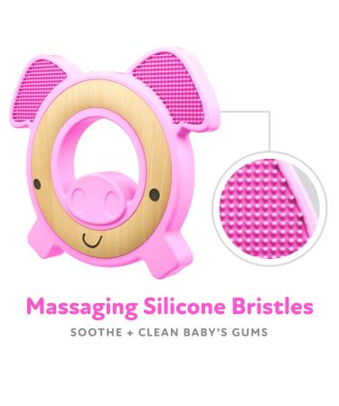 Nuby Natural Wood & Silicone Teether Pig 3M+ Pink - 80803 | Eco-Friendly Teething Toy - Buy Online on GoSupps.com