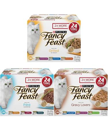 Fancy Feast Wet Cat Food Grilled Variety Pack 85 g Cans & Fancy Feast Wet Cat Food Assorted P t Variety Pack 85 g & Fancy Feast Wet Cat Food Gravy Lovers Variety Pack 85 g