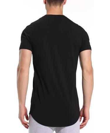 LETAOTAO Men's Hipster Slim Fit Longline T-Shirt Gym Muscle Tee - Black, Size Medium - Buy Online on GoSupps.com