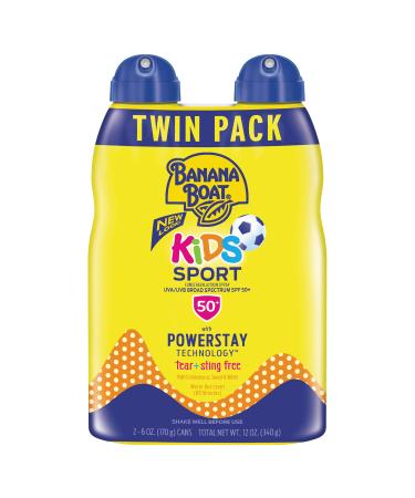 Banana Boat Kids Sport Sunscreen Spray, Sting-Free, Tear-Free, Reef Friendly, Broad Spectrum, SPF 50, 6oz. - Twin Pack