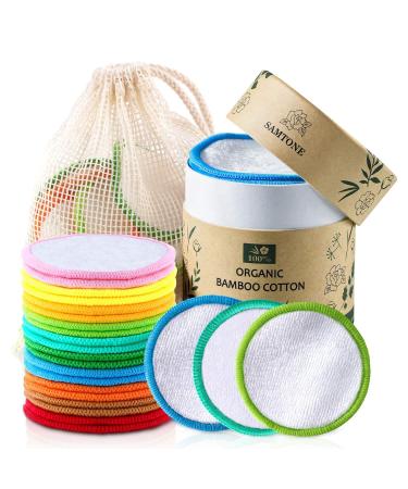 Samtone Reusable Makeup Remover Pads 20 Pack with Cotton Laundry Bag and Round Box  Organic Face Cleansing Reusable Cotton Rounds for Toner, Washable Eco-Friendly Bamboo Cotton Pads Diameter 8cm Diameter: 8cm