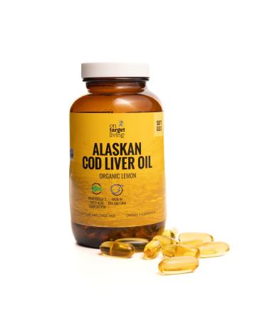 On Target Living Alaskan Cod Liver Oil 120 Soft Gels | Line Caught in The USA | Naturally Occurring Vitamin D | Rich in Omega 3 DHA/EPA