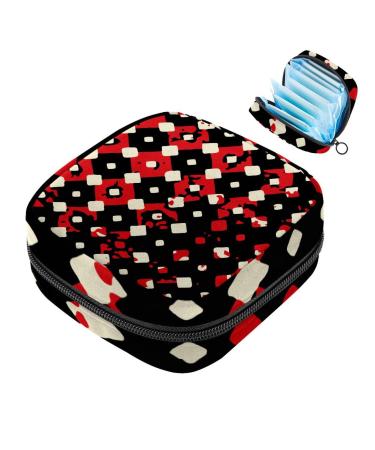 Menstruation bag with zipper women's napkin bag tampons collection bags for women and girls (black and red pattern)