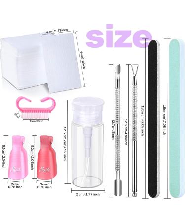 Gel Nail Polish Removal Kit: 20 Plastic Nail Clips, 550 Cotton Pads, 120ml Dispenser Bottle, 7 Nail File Grits, 2 Nail Brushes, 2 Cuticle Pushers - Buy Online on GoSupps.com
