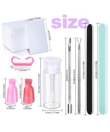 Gel Nail Polish Remover Kit - 20 Plastic Nail Clips, 550 Cotton Pads, 120ml Dispenser Bottle, 7 Nail File Grits, 2 Nail Brushes, 2 Cuticle Pushers - Buy Online on GoSupps.com