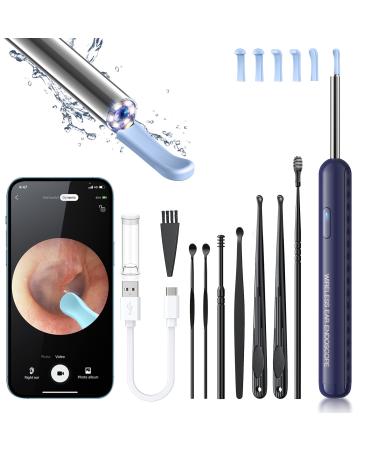 Ear Wax Removal Ear Cleaner with Camera and Light Ear Wax Removal Kit with 8 Pcs Set Ear Wax Removal Tool Camera with 1080P Ear Cleaning Kit with 6 Spoons Ear Camera for iOS & Android (Blue)