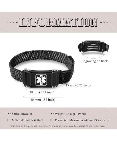 Customizable Emergency Medical Alert Bracelets for Men & Women - Durable Titanium Steel Free Engraving & Adjustable Design - Buy Online on GoSupps.com