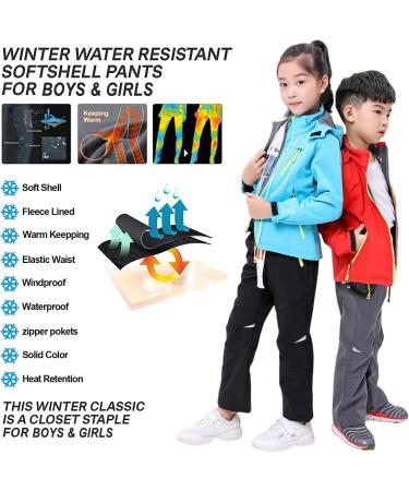 Yushow Waterproof Softshell Ski Pants for Kids | Thermal Windproof Winter Hiking Pants for Girls - Black Size 8 - Buy Online on GoSupps.com