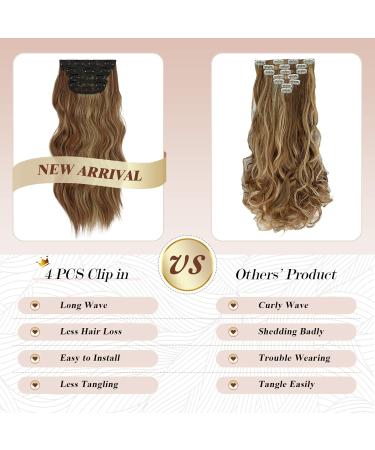 Feshfen 50cm Clip In Hair Extensions - 4PCs Synthetic Wavy Red-Brown & Ash Blonde - 180g Women's Hair Extensions - Buy Online on GoSupps.com