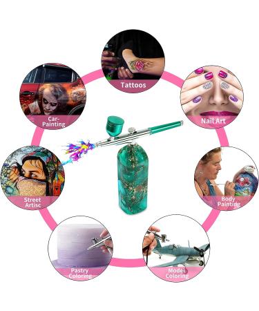 TIQTAK Cordless Airbrush Kit with Compressor - Portable Makeup Air Brush for Model Coloring, Nail Art, Cake Decoration, Tattoo & Barber - Green - Buy Online on GoSupps.com