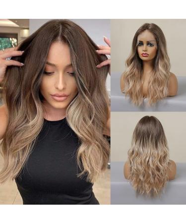 BLONDE UNICORN Ombre Brown to Blonde Synthetic Lace Front Wig for Women - Middle Part, Dark Brown to Light Brown - Buy Online on GoSupps.com