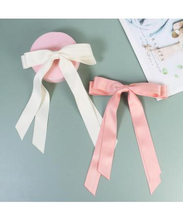 2 Pack Hair Bows for Women Beige Bow Hair Clips French Barrette with Long Silky Satin Hair Ribbons for Women Girls(Beige Pink) - Buy Online on GoSupps.com