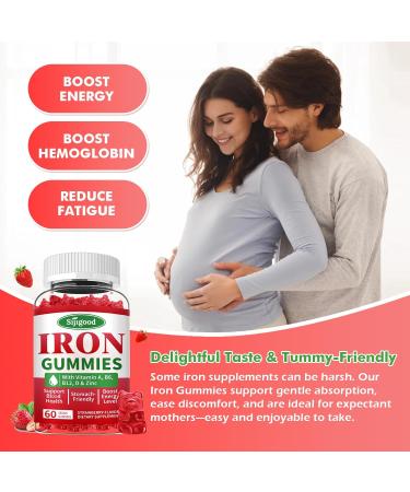 2 Pack Iron Gummies for Women & Men - Vegan Iron Supplement for Anemia & Iron Deficiency with Vitamin B12 Vitamin C Zinc Folate - Energy Boost Sugar-Free Strawberry Flavor 120 Count Strawberry 60 Count (Pack of 2) - Buy Online on GoSupps.com