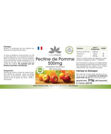 Apple Pectin 500mg - 180 tablets - Calcium | herba direkt - Quality from German Pharmacies - Buy Online on GoSupps.com