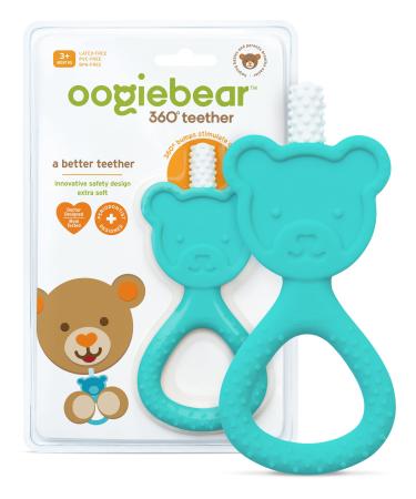 oogiebear 360  Teether - Safe Teething Toys for Babies 3 Months and Older | Soft Bristle Teddy Bear Silicone Teether | Super Soft BPA-Free Silicone Teether Toy - Seafoam