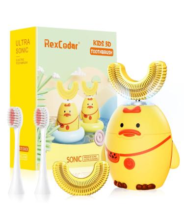 RexCodar Kids Electric Toothbrush, U Shaped Ultrasonic Automatic Toothbrush IPX7 Waterproof Toothbrush with 5 Smart Modes (Cartoon Duck,Ages 2-6) 2-6 Age