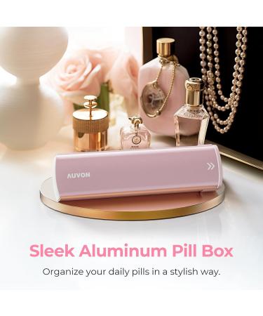 AUVON Aluminum Alloy 7 Day Pill Box Organizer for Travel - Stylish Design with Privacy Protection - Large Compartment for Vitamins and Supplements (Pink) - Buy Online on GoSupps.com