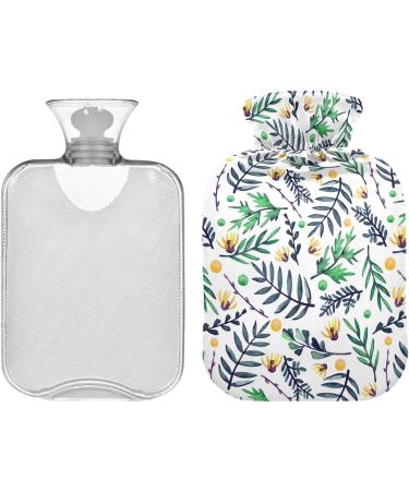 NAANLE 2L Hot Water Bottle with Watercolor Leaves & Flowers | Transparent Large Warmth for Bed Hands & Feet | Pain Relief & Heat Therapy - Buy Online on GoSupps.com