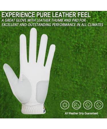Premium Finger Ten Golf Gloves for Men - Leather with Ball Marker Summer Comfort Weathersof Quality in Gray/Yellow Size M-L - Buy Online on GoSupps.com