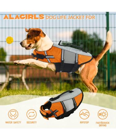 Alagirls Adjustable Dog Lifebuoy Jacket - Durable Pet Lifesaver Vest for Large Dogs - XS (34-44cm) - Orange - Buy Online on GoSupps.com