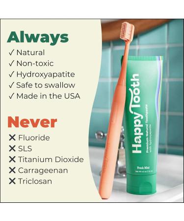 Happy Tooth Hydroxyapatite Toothpaste Fluoride Free Natural Whitening for Kids Toddlers and Adults SLS Free Enamel Safe Dentist Formulated with Clean Ingredients Fresh Mint Flavor 4.0 oz Mint 4 Ounce (Pack of 1) - Buy Online on GoSupps.com