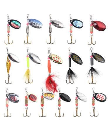 Vicloon Spinner Blinker Set 16 pieces of fishing baits with triplets hook sequins artificial bait for trout perch salmon pike wallelye - Buy Online on GoSupps.com
