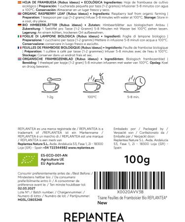 FEUILLE DE FRAMBOISIER TISANE BIO 100g (50 Tasses) | Infusion Fin de Grossesse | Th de Pr paration l'accouchement REPLANTEA - Buy Online on GoSupps.com