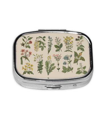 Flower Herbs Pill Box Portable Pill Case 2 Compartment Medicine Tablet Vitamin Holder Organizer for Purse Pocket Travel Gifts