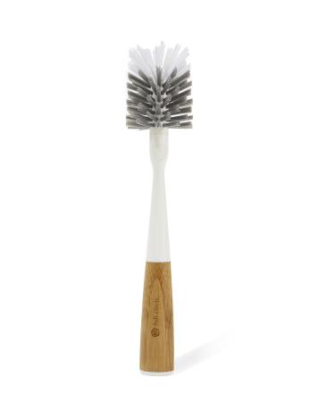 Full Circle Clean Reach Bottle Brush with Replaceable Bristle Brush Head, Bamboo Handle, White Gray