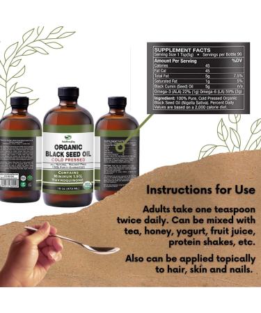 Organic Black Seed Oil - USDA Certified  Cold Pressed Glass Bottle 16oz - Over 1.5% Thymoquinone Turkish Black Cumin Nigella Sativa Non-GMO 100% Pure Blackseed Oil - Buy Online on GoSupps.com