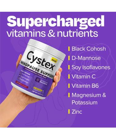 Cystex Menopause Support Powder - Daily Relief for Hot Flashes Night Sweats & Mood Swings - Clinically-Studied Ingredients - Electrolyte-Enhanced - Berry Flavor - 15 Servings - Buy Online on GoSupps.com