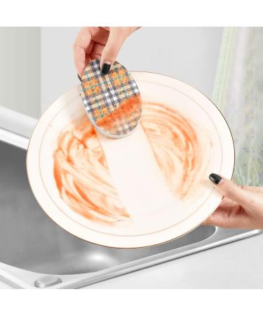 3-Pack Cleaning Kitchen Sponges Oval Retro Orange Brown Plaid Kitchen Cellulose Dishwashing Wood Pulp Cotton - Buy Online on GoSupps.com