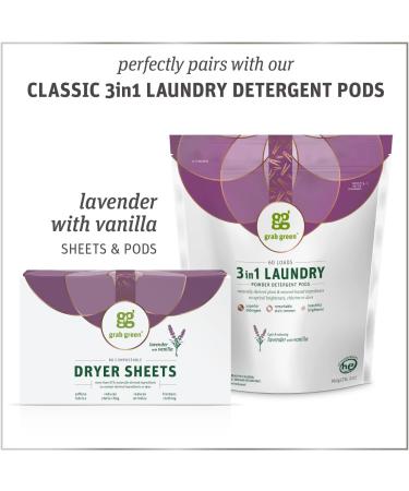 Grab Green Lavender Vanilla Dryer Sheets - 160 Compostable Sheets for Softness & Static Reduction - Plant & Mineral Based - Buy Online on GoSupps.com