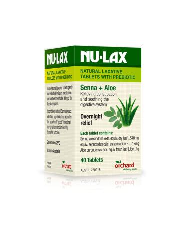 Nulax Natural Laxative Tablets With Prebiotic Senna + Aloe 40 Tablets