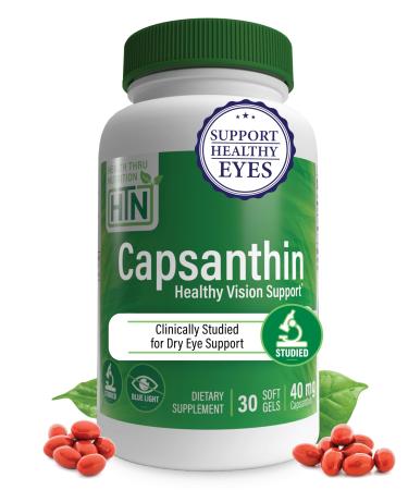 Health Thru Nutrition Capsanthin 40mg - Ultimate Eye Supplement | Healthy Vision Support & Blue Light Protection Dry Eye Relief as CapsiClear Derived from Capsicum Annuum | Pack of 30