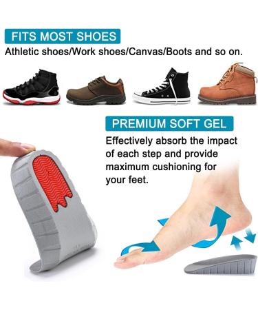 Bacophy Height Increase Insoles - Invisible Shoe Lifts for Men & Women Shock Absorption Arch Inserts 2.5cm Heel Cushion Pads (Grey - Buy Online on GoSupps.com