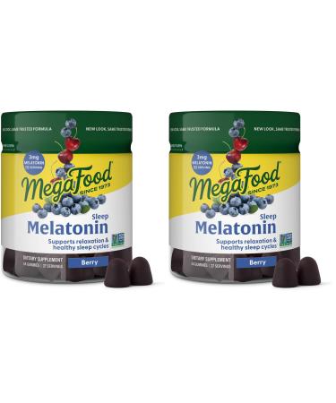 MegaFood Melatonin Gummies - Melatonin 3mg per Serving to Help Relax & Fall Asleep Sleep Gummies for Adults - Berry Flavor Non-GMO Certified Vegan - 54 Gummies (27 Servings) (Pack of 2)