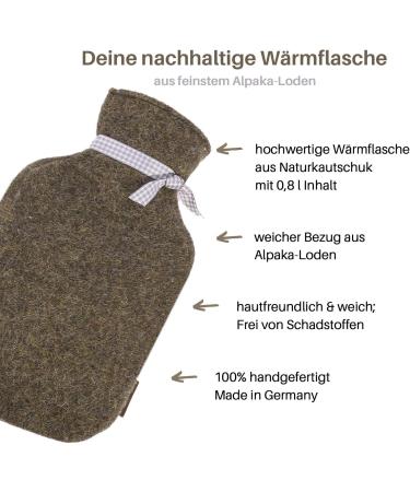 Kontor28 Wolly Cuddling Warm Bottle - 0.8L Natural Rubber Alpaca Wool Cover Oeko-Tex Standard 100 Handmade in Germany - Moss Green - Buy Online on GoSupps.com