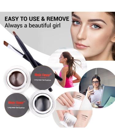 Music Flower Gel Eyeliner Black & Brown Waterproof Long-Lasting Smudge Proof Gel Liner - 3g (Pack of 2) with Brushes - Easy to Apply & Remove | Eye Makeup Essential - Buy Online on GoSupps.com