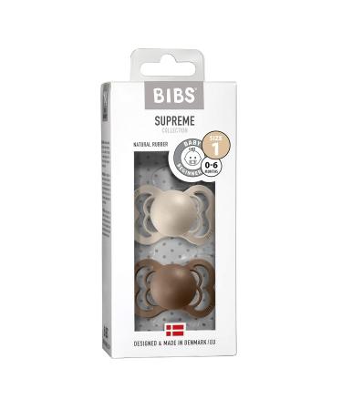 BIBS Supreme Baby Pacifier 2-Pack | Made in Denmark | BPA Free | Natural Rubber Latex | Size 1 (0-6 Months) | Vanilla/Dark Oak - Buy Online on GoSupps.com