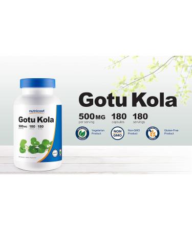 Nutricost Gotu Kola 500 MG 180 Capsules - Vegetarian Capsules Gluten Free Non-GMO - Buy Online on GoSupps.com