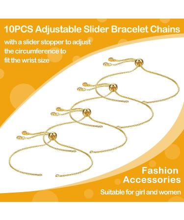Adjustable Slider Bracelet Chain Extender with Rhinestone Ends - Set of 10, Gold - Ideal for Women and Girls DIY Jewelry Making - Buy Online on GoSupps.com