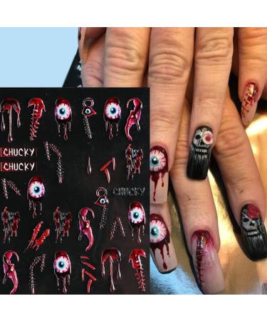 Halloween Nail Stickers 5D Self Adhesive Acrylic Realistic Eyes Bone Spider Embossed Sliders Gel Polish Decal 4Sheets - Buy Online on GoSupps.com